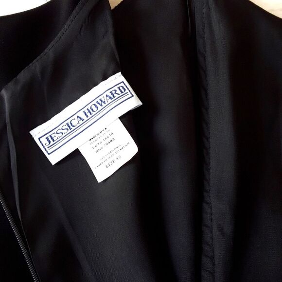 JESSICA HOWARD Black Cocktail Scallop Lace Spaghetti Strap Dress SZ 12 - Vtg - Picture 6 of 8